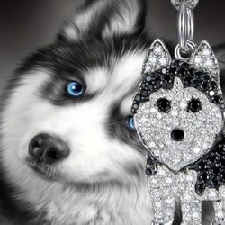 SALE Husky Rhinestone Crystal necklace