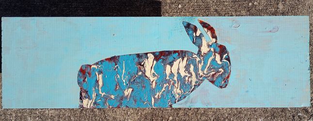 Original Artwork Rabbit Painting 24" x 7" *40.00* Acrylic & Urethane on Wood Panel Home Decor Art