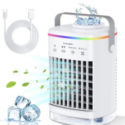 Supzimo Evaporative Air Cooler 3 in 1 Portable Desktop Cooling Fan with 4 Wind Speed & LED Light, 2 Cool Mist & 2-8H Timer, Personal Table Air Conditi