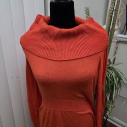 Elegant Cowl Neck Sweater Dress in Vibrant Orange