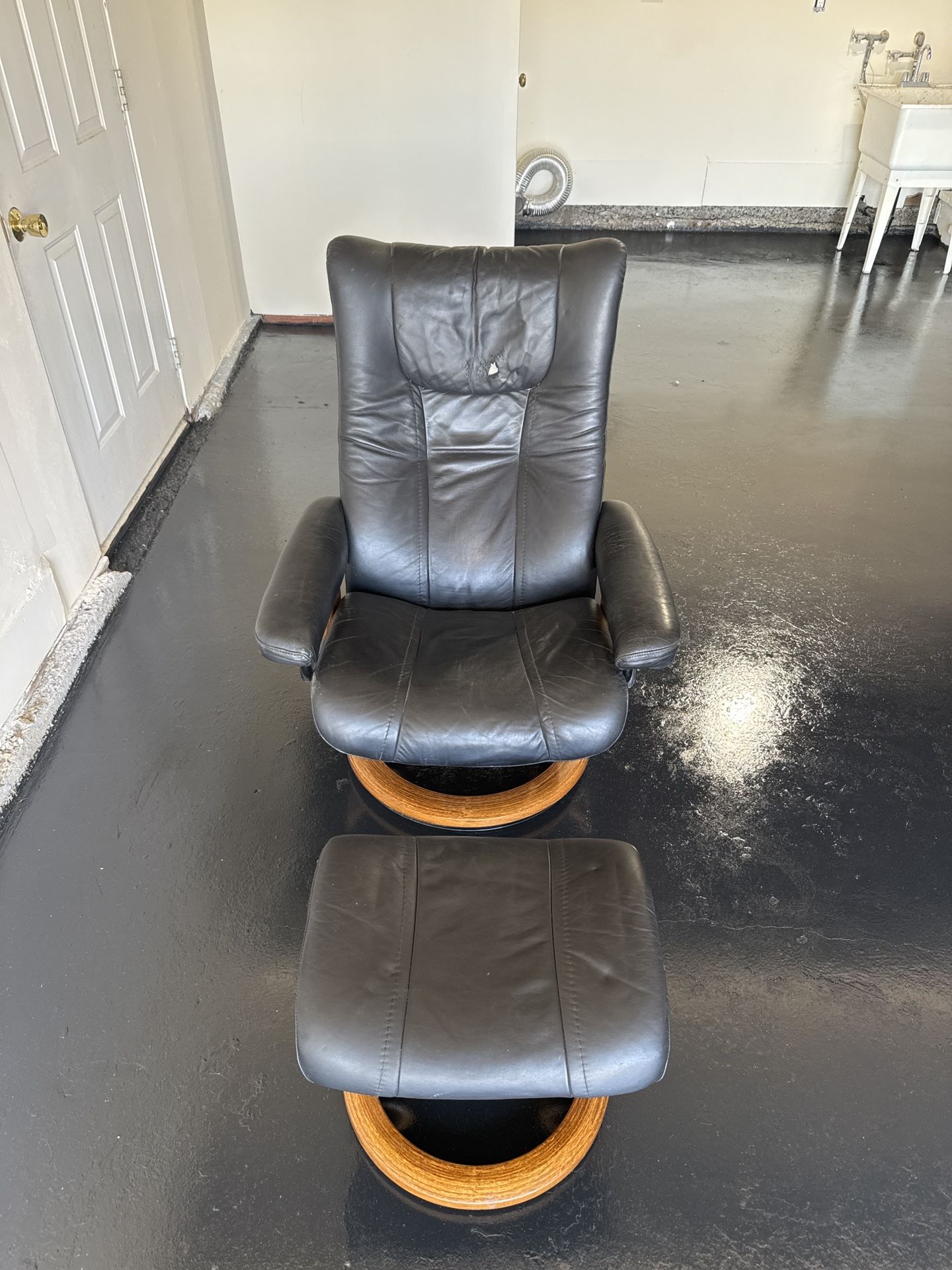 Leather Recliner Chair with Ottoman – $55