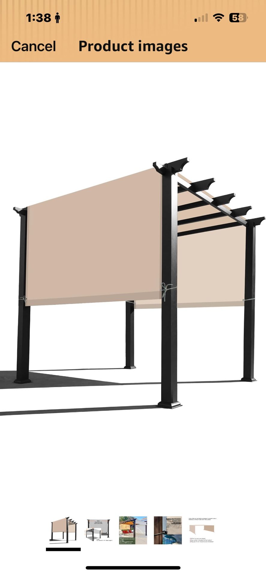 20 X 10 Canvas Waterproof Pergola Cover 