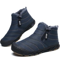 Snow Boots Mens Waterproof Winter Boots Fur Lined Warm Ankle Boots Zipper Closur