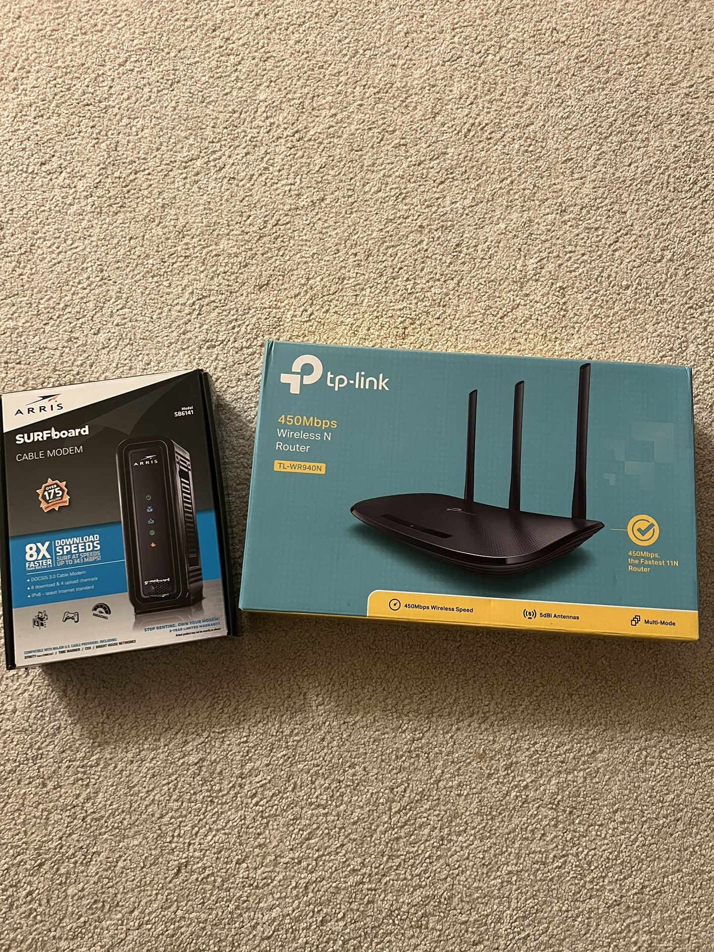 Arris Surfboard SB6141 Modem And Tp-Link Tl-WR940N Router