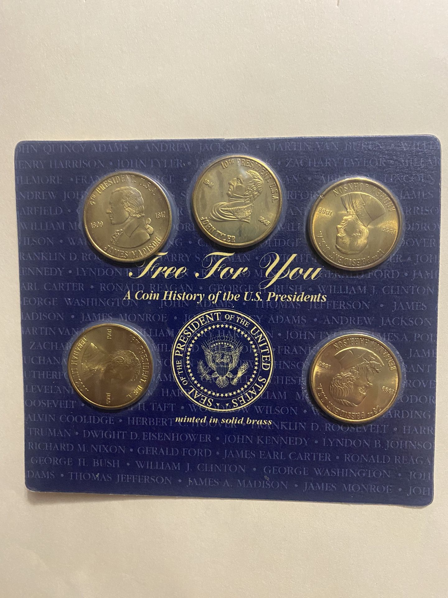Presidential coin collection set, I took photos of the five coins from each president so you can see the years. I'm asking for $25, firm price.