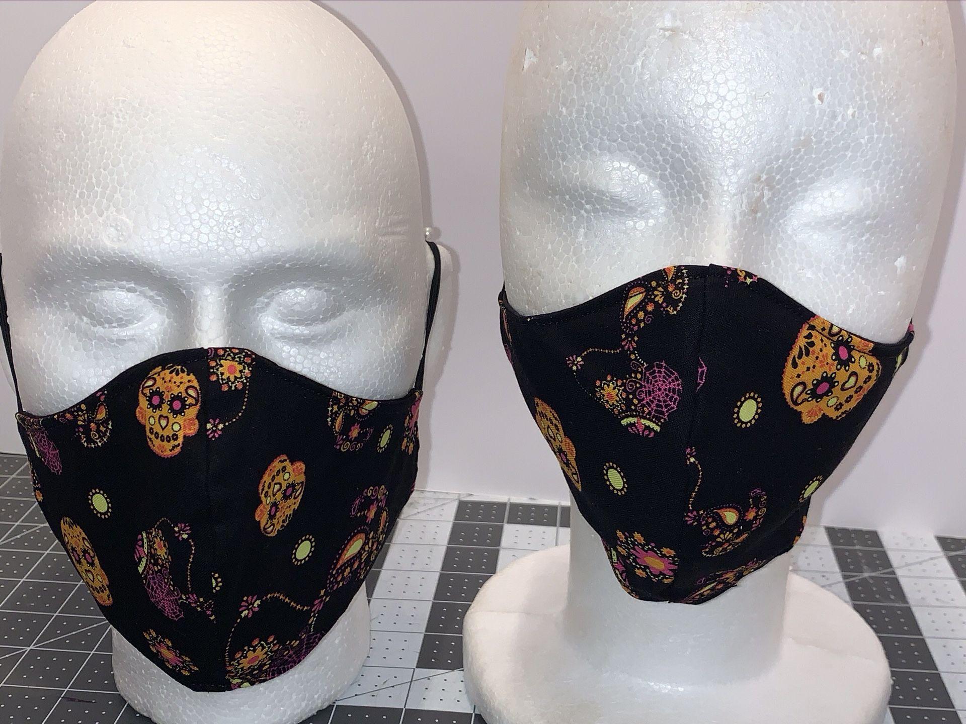 Decorative Black Snoopy & Candy Skulls - Reversible & Reusable Mask