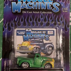 2002 Muscle Machines Green w/ Flames '53 Chevy Pickup Truck -1:64-