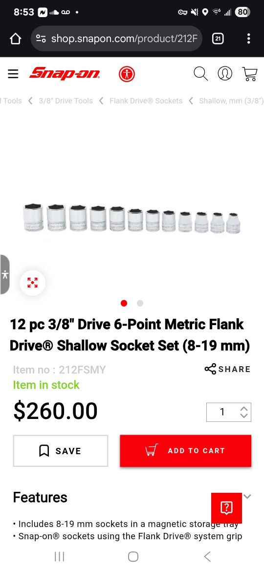 12 pc 3/8" Drive 6-Point Metric Flank Drive® Shallow Socket Set (8-19 mm)
Item no :212FSMY