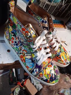 Christian Loubitoun RED BOTTOMS Hand Painted high top sneakers. ULTR RARE