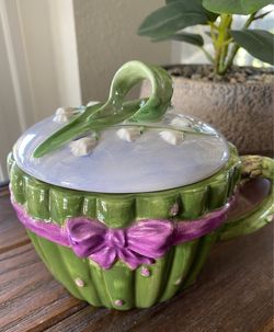 Ceramic Lily of the Valley Lidded Cup with Bow