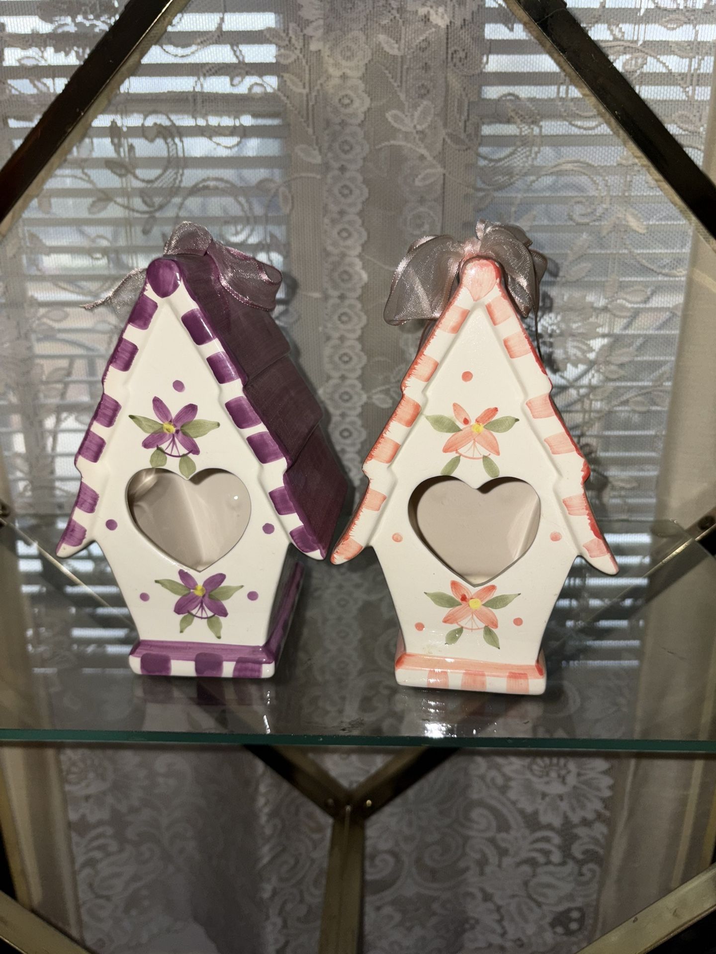 🌸 Set of 2 Decorative Ceramic Birdhouse Figurines – $25 🌸