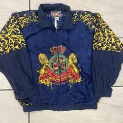 Vintage 80s 90s Argee Sports Windbreaker Jacket Blue Floral Gold Lions Sz Medium