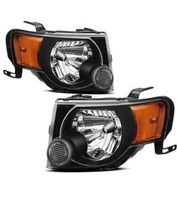 Headlight Assembly Set Black For 2008-2012 Ford Escape Driver & Passenger