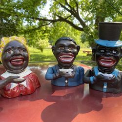 Africana Coin Bank Lot Cast Iron 
