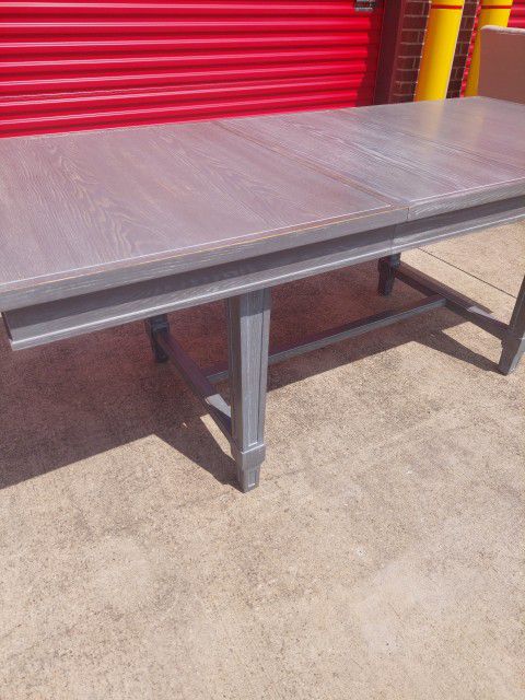 GRAY FRENCH FARMHOUSE TRESTLE DINING TABLE WITH LEAF