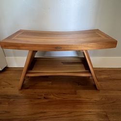 EcoDecor Satori Curved Teak Bench Seat Spa Shower Sauna Bath Shelf Wood