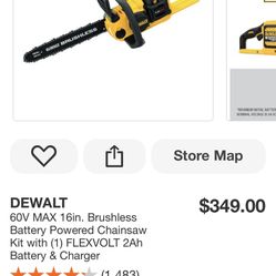 DEWALT 60V MAX 16in. Brushless Battery Powered Chainsaw Kit with (1) FLEXVOLT 2Ah Battery & Charger