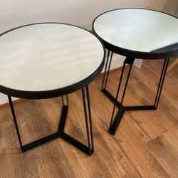 Mirror Top Side Tables with Black Metal Base