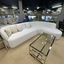 Nevada Ivory Boucle 2pc RAF Chaise Sectional Sofa  Teddy Sherpa Uph.