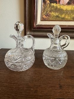 Pair of Cut Crystal Glass Cruet Decanters