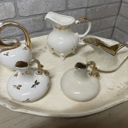 Group Of White And Gold Vintage Items. 