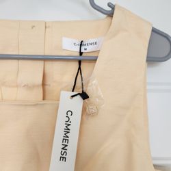 Commense Cotton & Linen Button-Back Pocket Detail Dress
