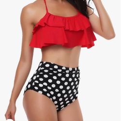 Bathing Suits Ruffled Flounce Top with High Waisted Bottom Bikini Set