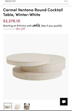 Carmel Ventana Round Cocktail Table Winter-White with drawer $150