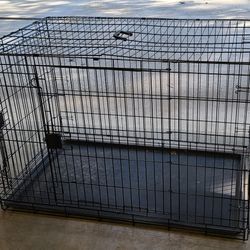 Big Black Metal Dog Crate With Tray 2 Doors And Folds Up