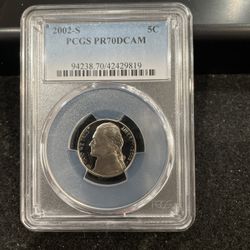 2002 S Gem Proof PERFECT GRADED Jefferson Nickel Graded At PR70 O-8