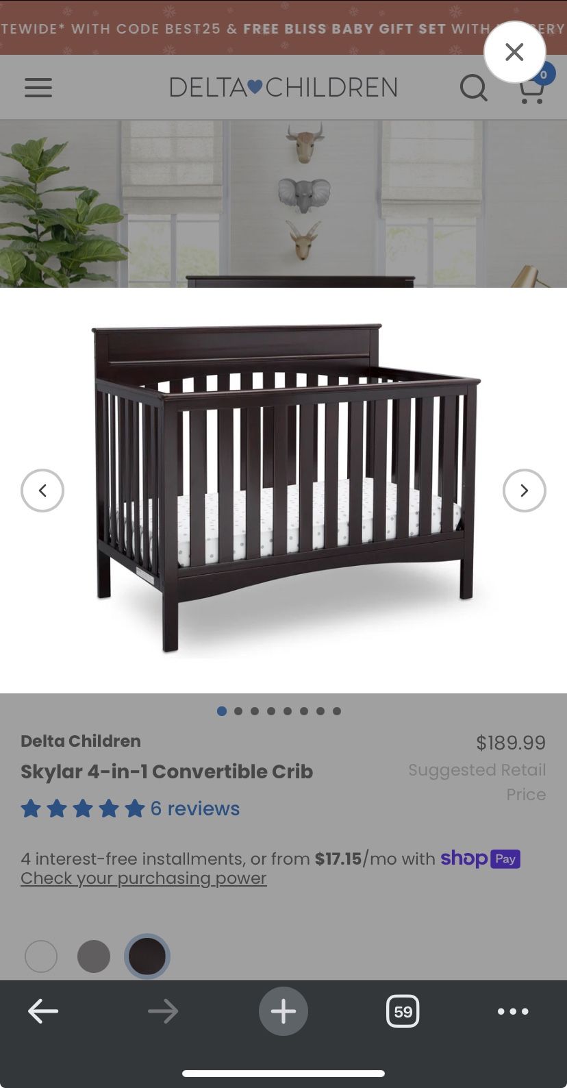 4-in-1 Crib w/ Mattress & Toddler Guardrail Attachment