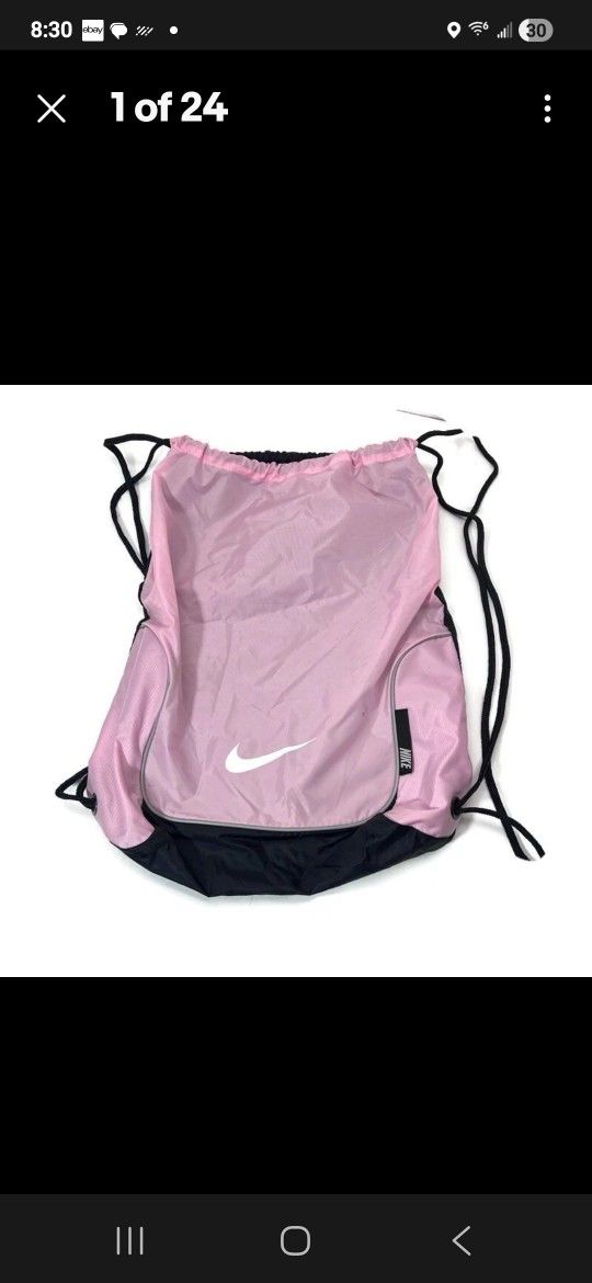 Nike Corded Drawstring Backpack Gym Tote Bag Lightweight Durable Pink & Black