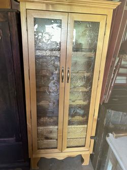 Wine cabinet wood with glass doors needs work