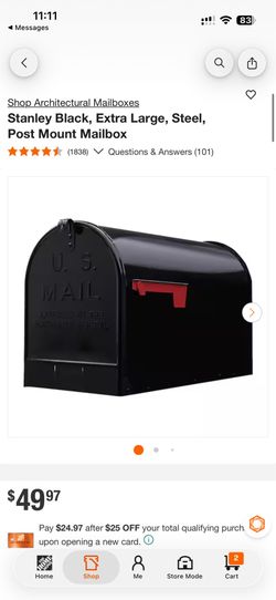 Stanley Black, Extra Large, Steel, Post Mount Mailbox