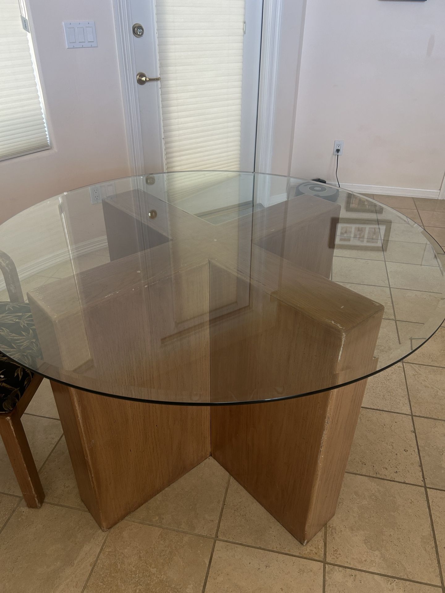 Wooden Table With Round Glass Top