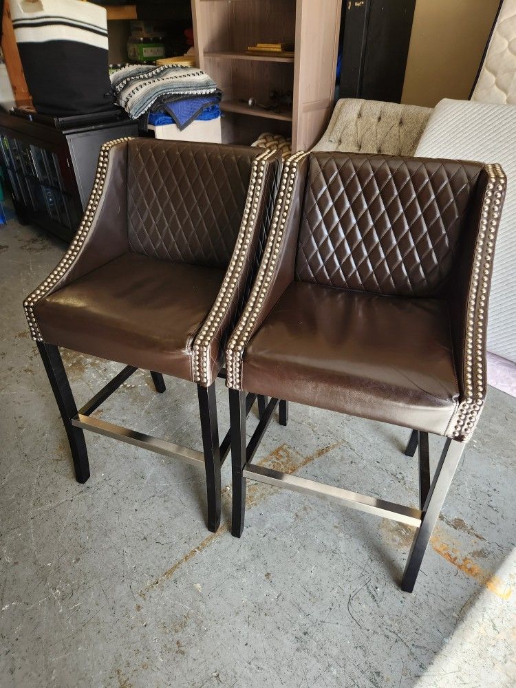 Set of 2 Modern Quilted Leather 27" STOOLS-Excellent Condition!