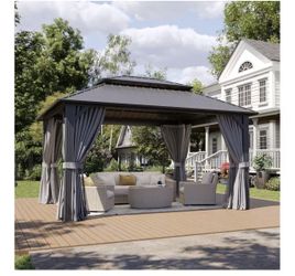 New In Box!! 12x12 Galvanized Steel Roof Gazebo With Curtains And Mosquito Net