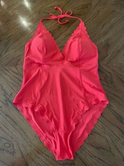 Like New H&M Women’s One Piece Bathing Suit with Scalloped Edges - Size 10 - Color:  Orangey Red