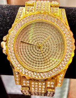 Gold-Tone Iced Out Crystal Watch