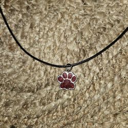 Necklace With Glitter Red Paw Charm 