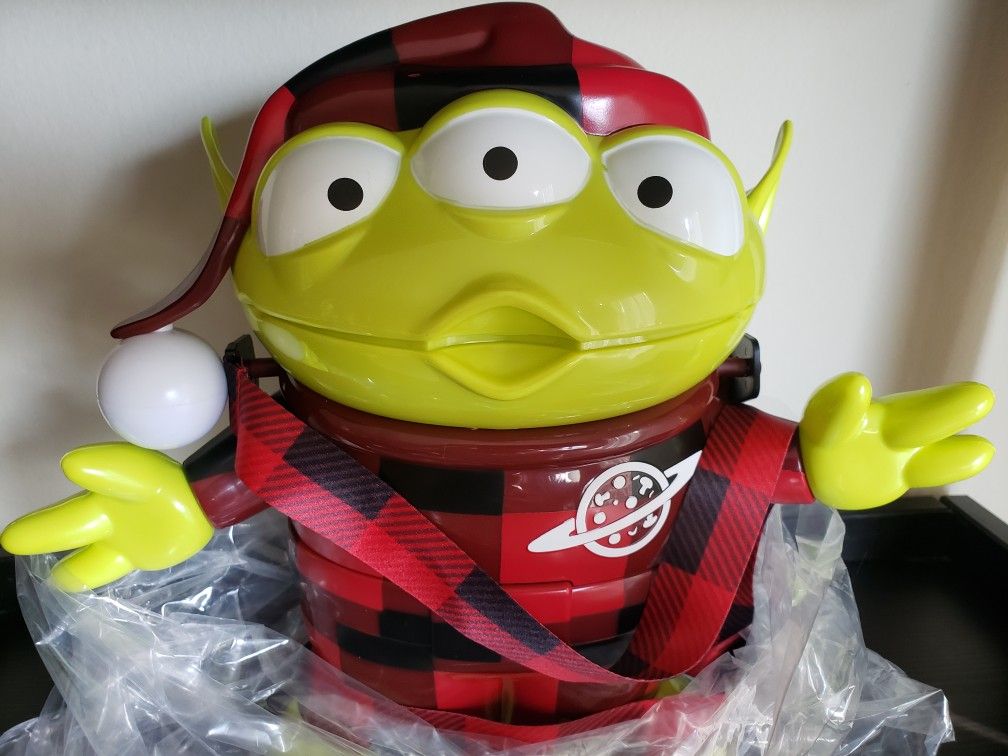 Disneyland holiday 2020 Toy Story Alien Plaid Pajamas Popcorn Bucket with lanyard