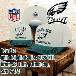 New Era Philadelphia Eagles 2025 NFL Draft 59 Fifty Fitted Cap, Size 7 1/4 (White and Green) 
