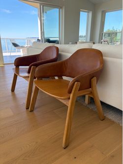 BLUDOT Leather/Oak Armchairs