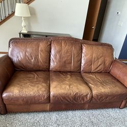 Leather Couch, Chair And Two Side Tables
