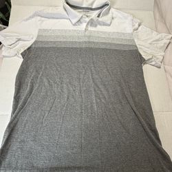 Van Heusen L polo shirt striped white gray shirt 