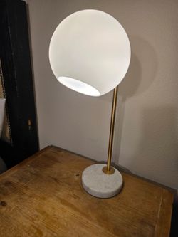 Two Contemporary Modern Metal/Marble LED Table Lamp, Gold/White