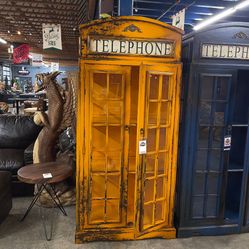Yellow Antiqued Telephone Booth Bookcase/ Display Case