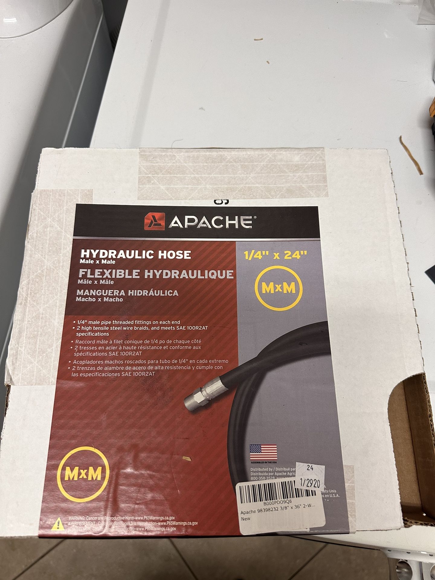 Apache Hydraulic Hose 1/4” X 24”