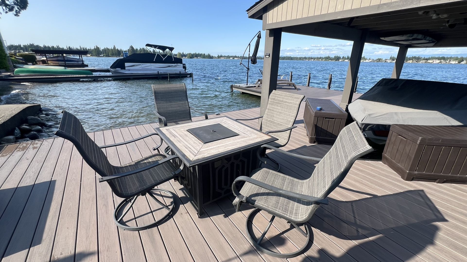 Propane Fire Table And 4 Swivel Chairs