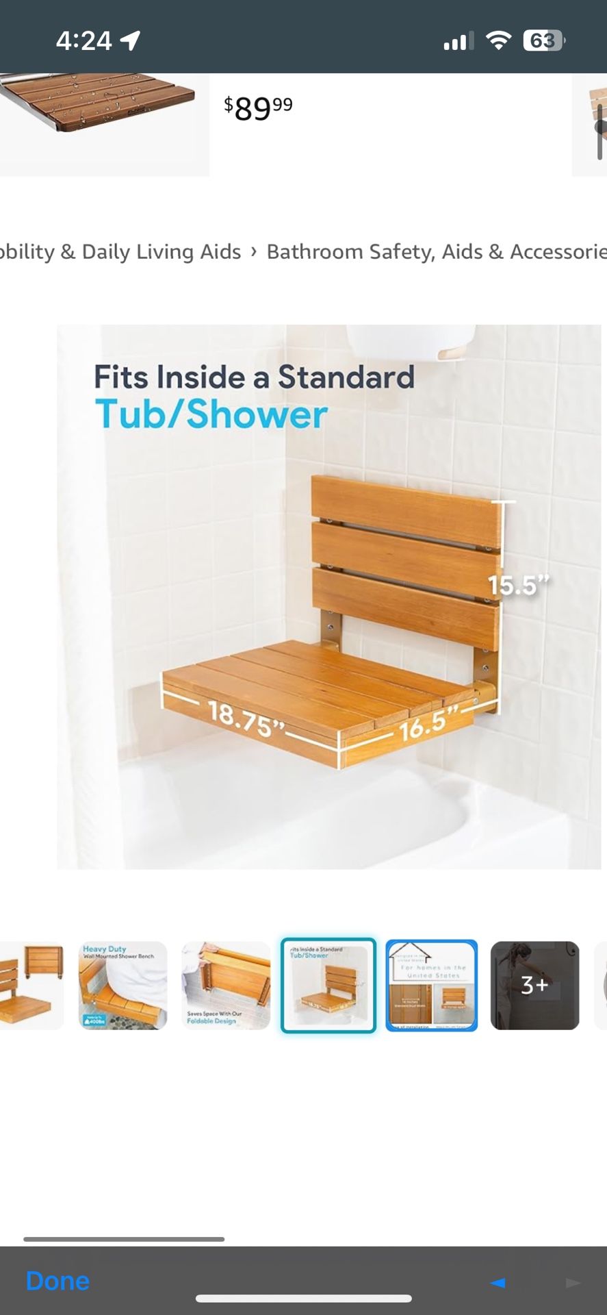 Foldable Wall Mounted Teak Wooden Bench Seat